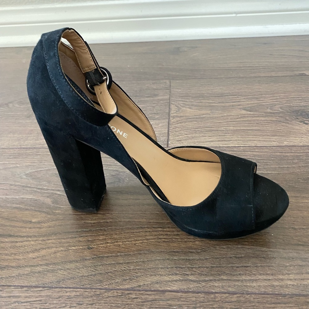 Sun + Stone Black Block Heel Sandals
